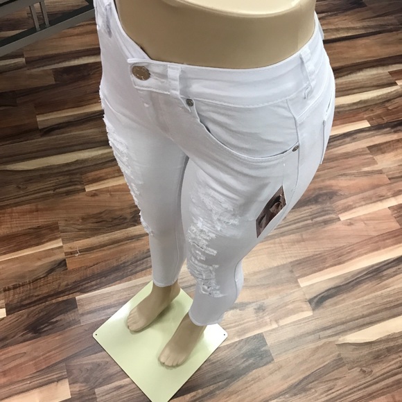 ‼️ White Ripped Stretch Denim Jean Distress - Picture 8 of 8